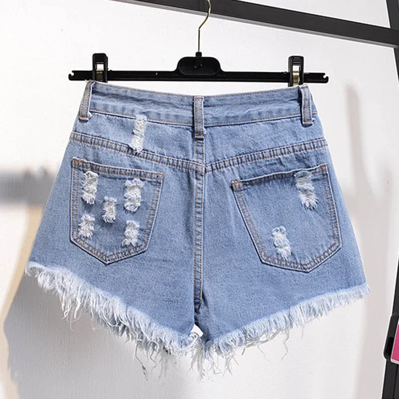 Women Summer Shorts Ripped Jeans High Waist Regular Denim Short