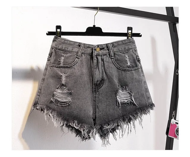 Women Summer Shorts Ripped Jeans High Waist Regular Denim Short