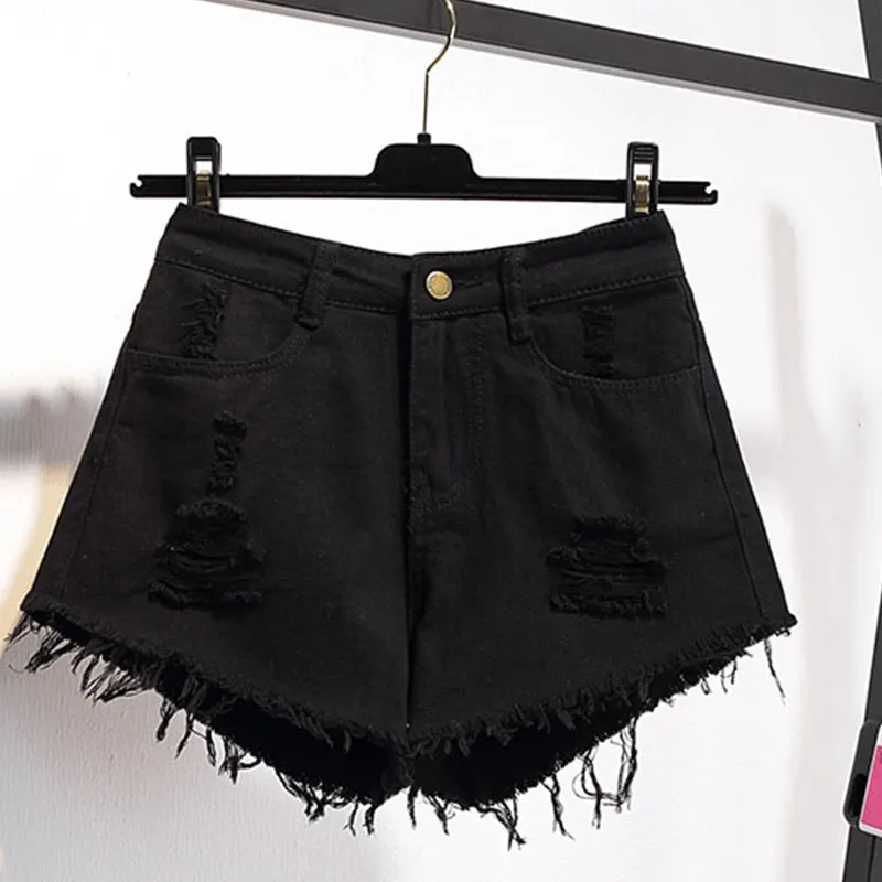 Women Summer Shorts Ripped Jeans High Waist Regular Denim Short