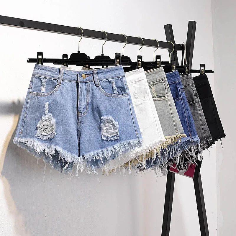 Women Summer Shorts Ripped Jeans High Waist Regular Denim Short