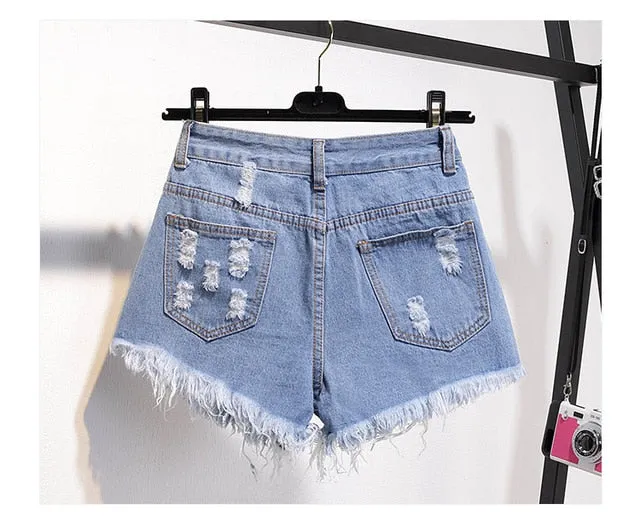 Women Summer Shorts Ripped Jeans High Waist Regular Denim Short