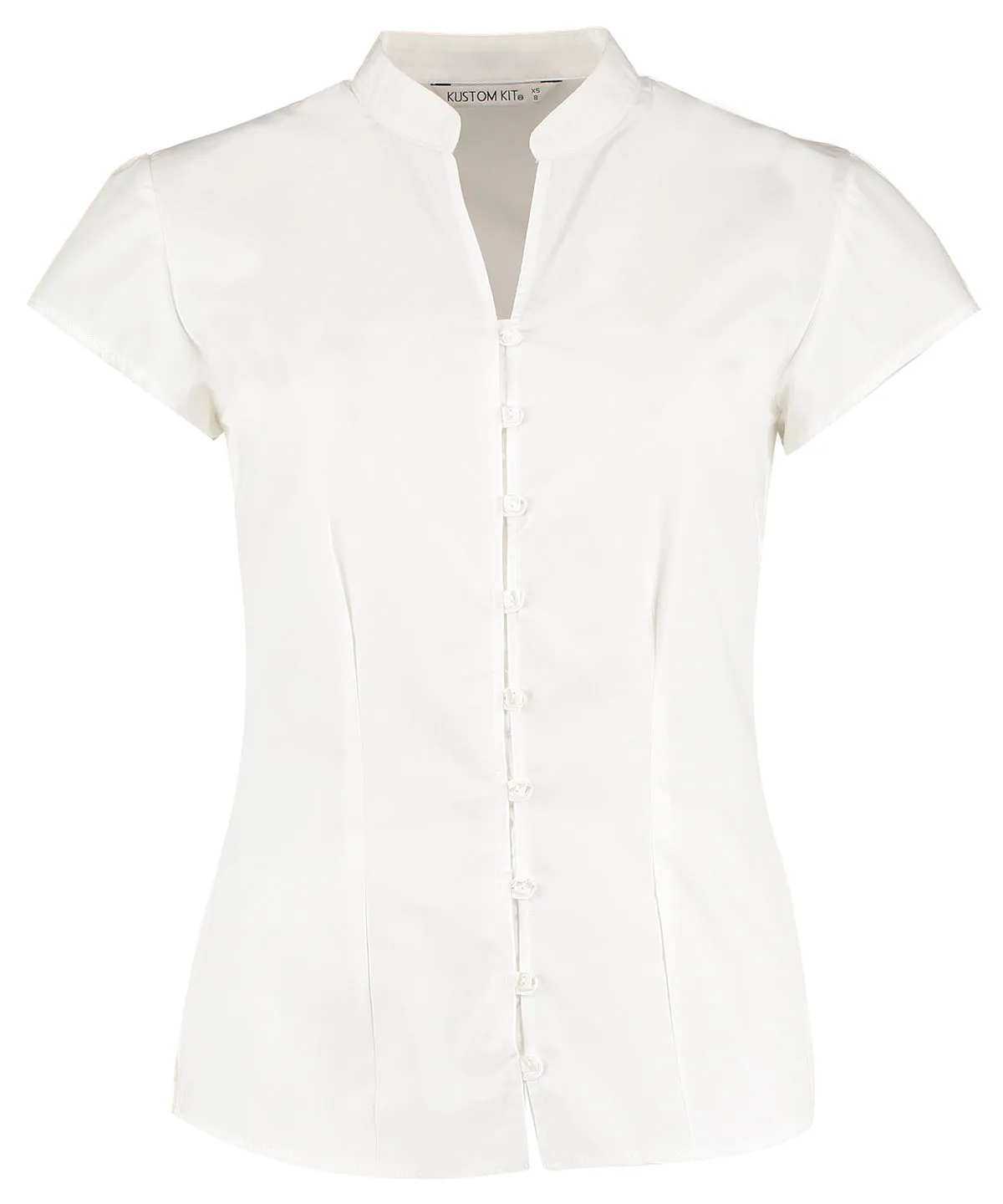 Womens continental blouse mandarin collar cap sleeve (tailored fit) | White