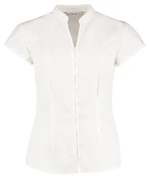 Womens continental blouse mandarin collar cap sleeve (tailored fit) | White