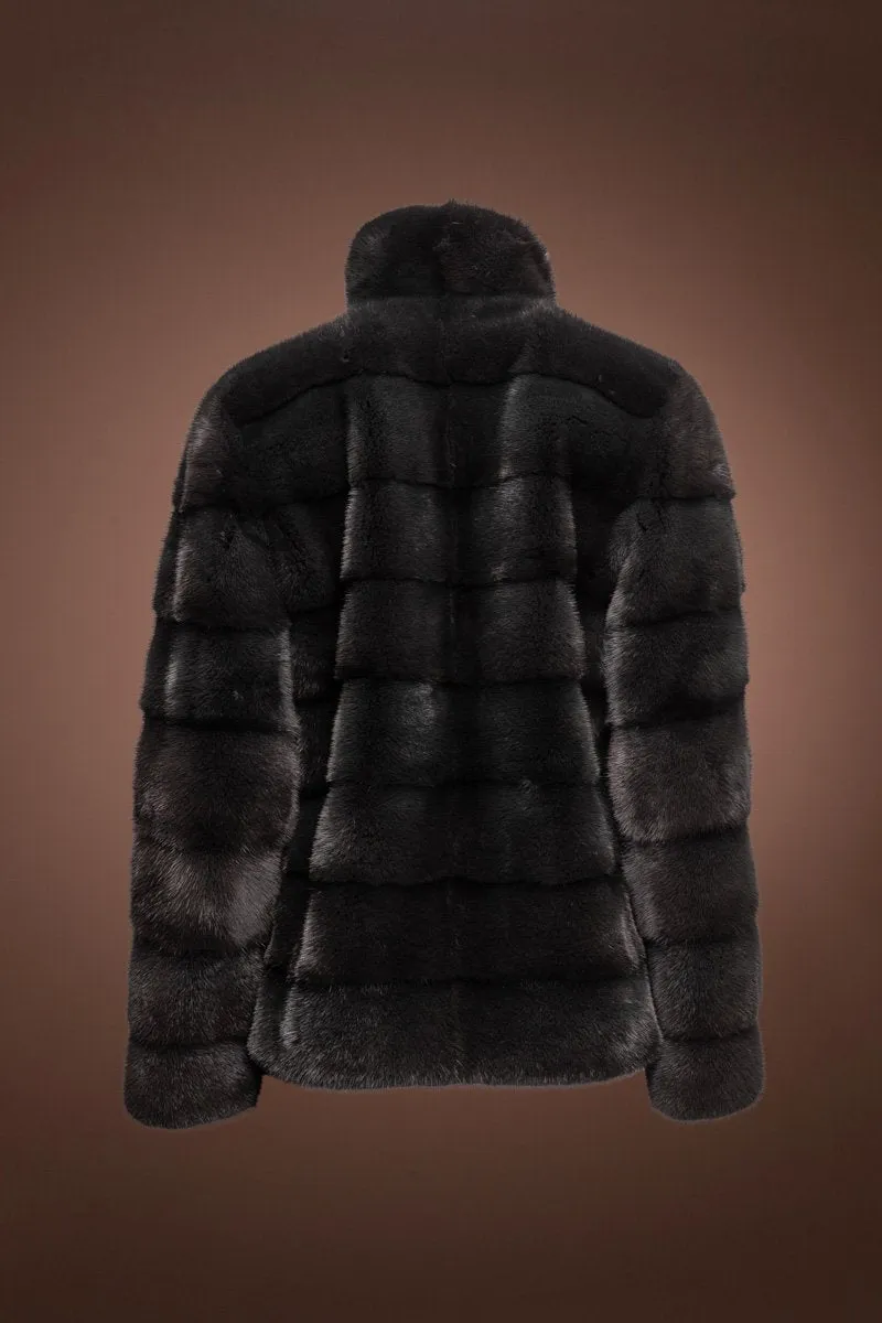 Zip Up Horizontal Slate Mink Fur Jacket