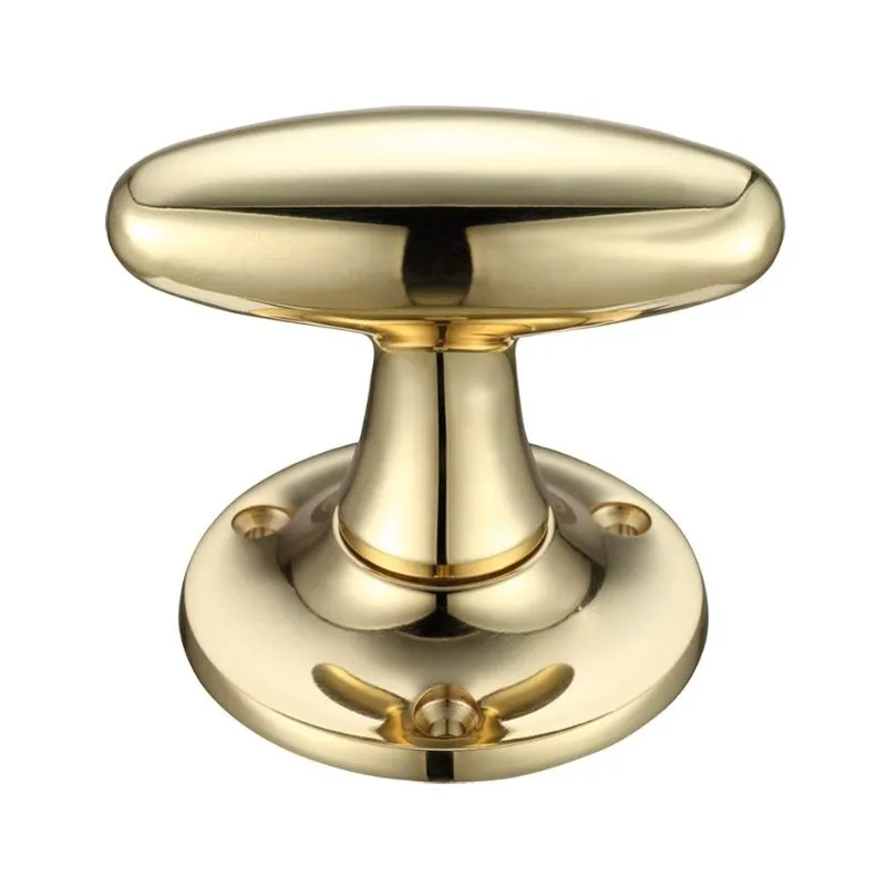 Zoo Extended Oval Mortice Knob Furniture 60mm Rose dia.-Polished Brass